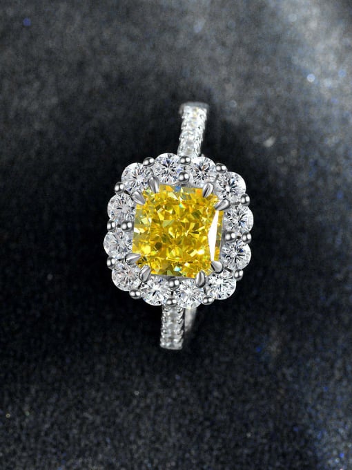 Yellow [R 2056] 925 Sterling Silver High Carbon Diamond Flower Luxury Ring